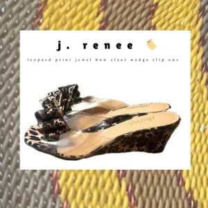 🌀🏷️🎉🆕 J. Renee • leopard print jewel bow open toe wedges
