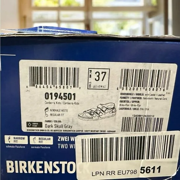 🆕🔥 NWT KIDS BIRKENSTOCK SANDALS Dark Skull Gray Regular Fit  Size 37 US 4