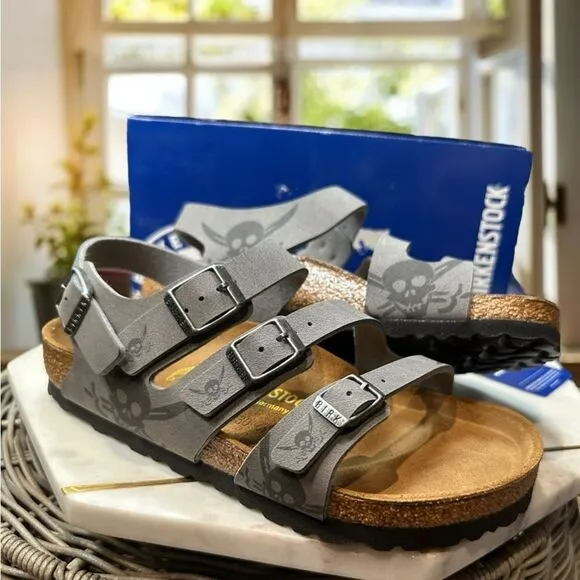 🆕🔥 NWT KIDS BIRKENSTOCK SANDALS Dark Skull Gray Regular Fit  Size 37 US 4