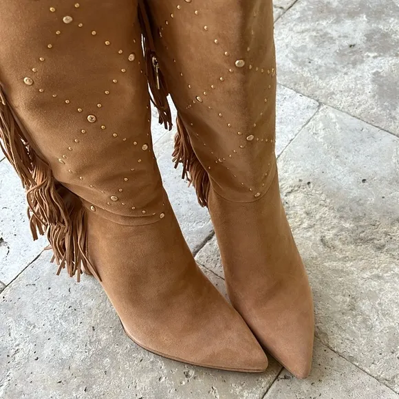 🆕 VINCE CAMUTO PANARYAZ LEATHER FRINGE / STUDDED BOOTS- Size 9.5