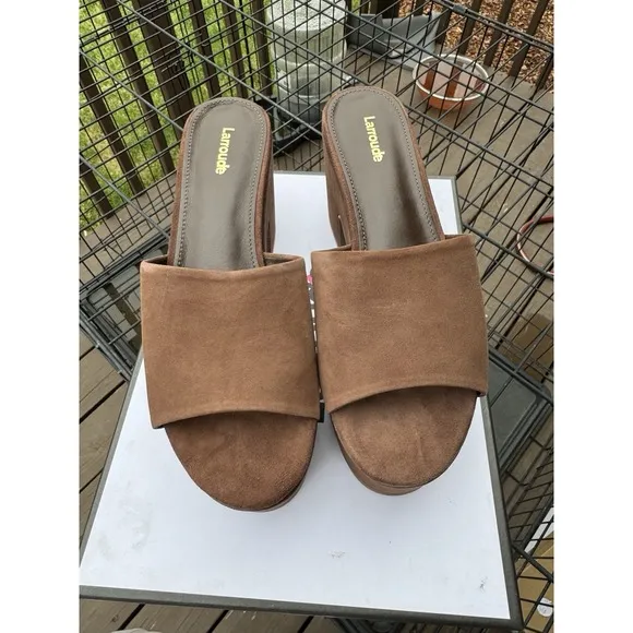 $350 Larroude Miso Platform Slide Sandal SUEDE Brown FUNKY MULE 8.5