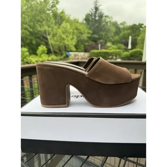 $350 Larroude Miso Platform Slide Sandal SUEDE Brown FUNKY MULE 8.5