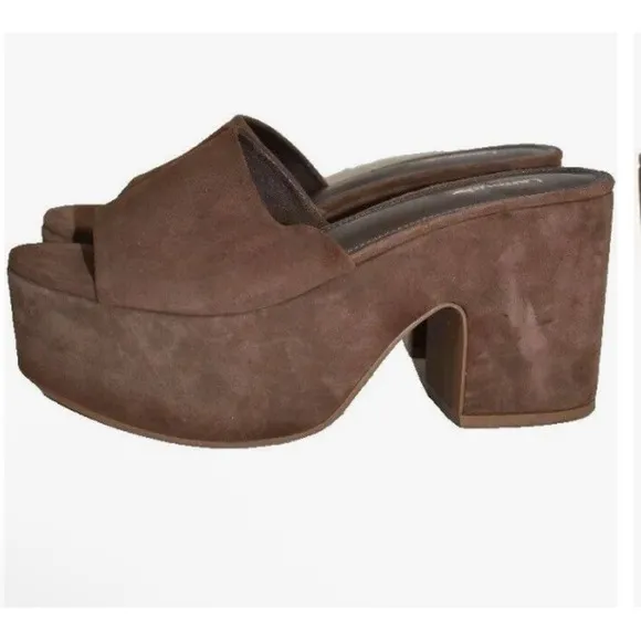 $350 Larroude Miso Platform Slide Sandal SUEDE Brown FUNKY MULE 8.5