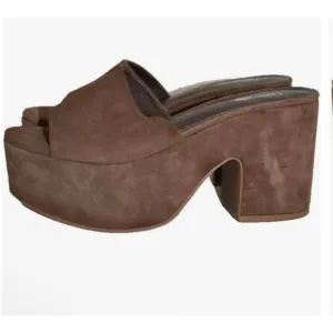 $350 Larroude Miso Platform Slide Sandal SUEDE Brown FUNKY MULE 8.5