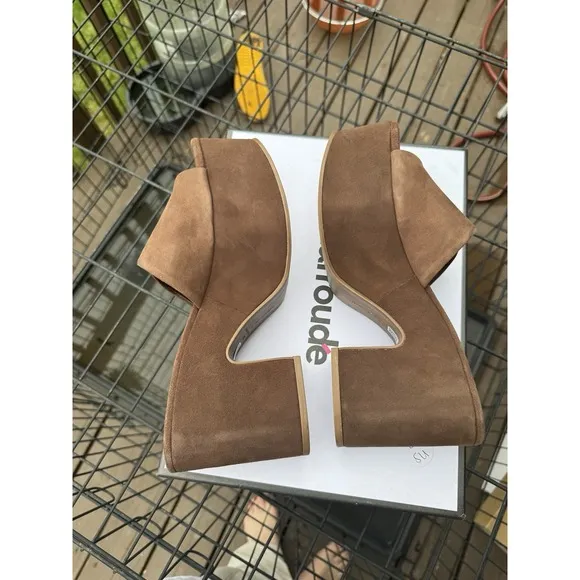 $350 Larroude Miso Platform Slide Sandal SUEDE Brown FUNKY MULE 8.5
