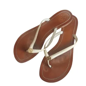 7.5 Tory Burch off white Leather Thin Flip Flops Sandals Size 7.5