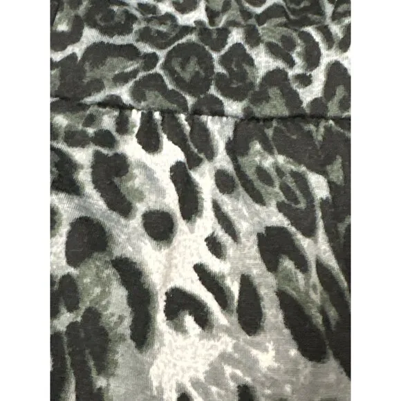 AB Studio Leopard Print Cardigan Black Gray Medium Lightweight Knit Open Front