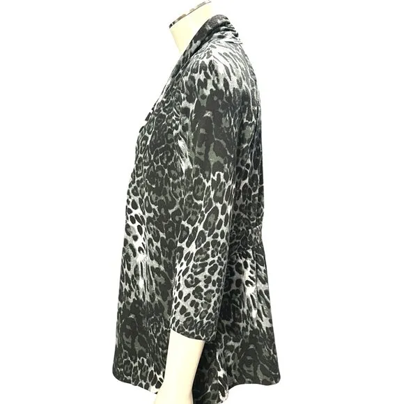 AB Studio Leopard Print Cardigan Black Gray Medium Lightweight Knit Open Front