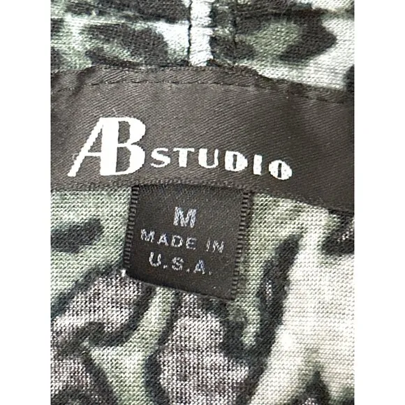 AB Studio Leopard Print Cardigan Black Gray Medium Lightweight Knit Open Front