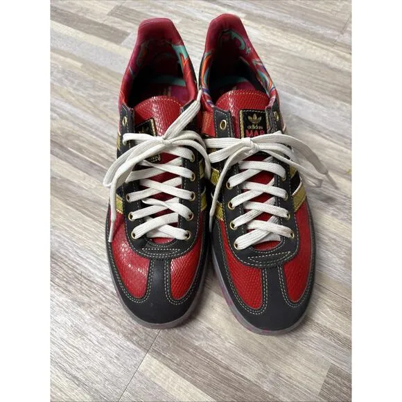 adidas Handball Spezial S.E.E.D. Scarlet Gold Paint Splatter ID8617 Men's Size 9