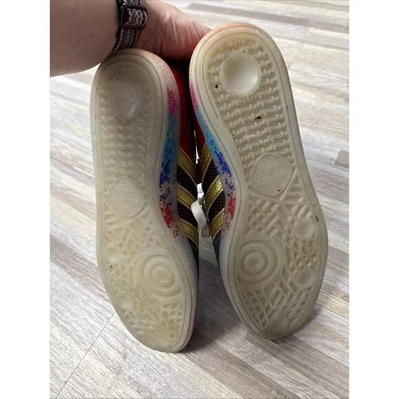 adidas Handball Spezial S.E.E.D. Scarlet Gold Paint Splatter ID8617 Men's Size 9