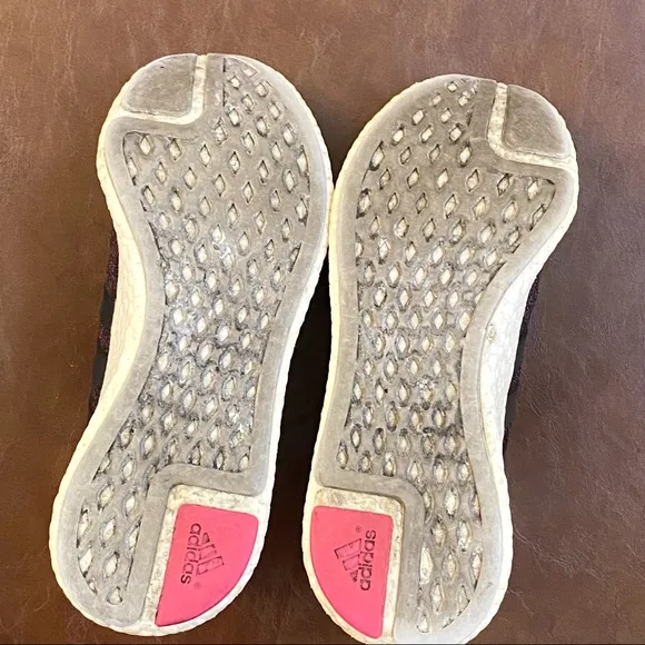 Adidas solar pink black knit pureboost reveal lace up athletic shoes