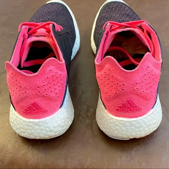 Adidas solar pink black knit pureboost reveal lace up athletic shoes