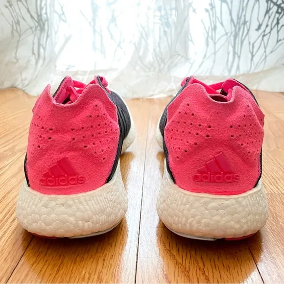Adidas solar pink black knit pureboost reveal lace up athletic shoes