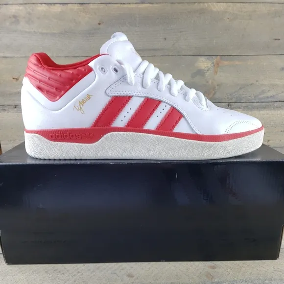 adidas Tyshawn Men's Leather Skate Casual Shoes White Red