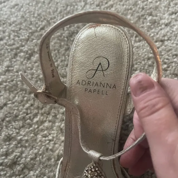 Adrianna Papell Gold Wedge Sandals – Size 9 – Rhinestone Glam!
