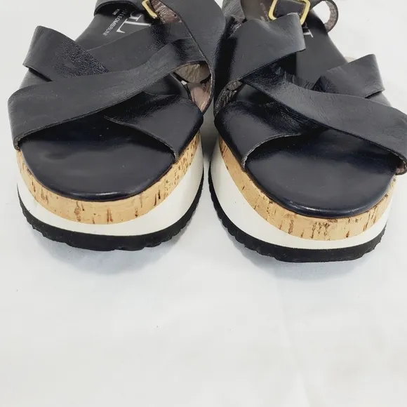 AGL Leather Black Slingback Cork/Foam Platform Wedge Buckle Sandals size 41