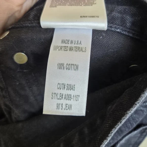 Agolde Size 26 90s pinch Waist High‎ Rise Straight Stone Wash Black Jeans