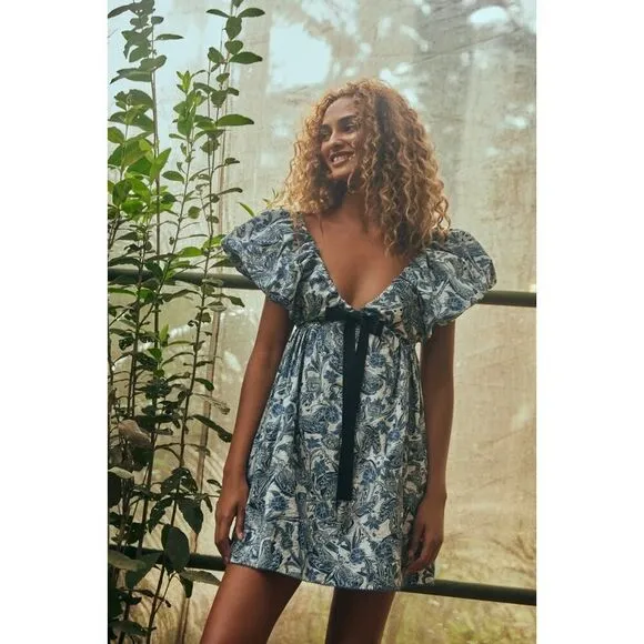 AGUA BY AGUA BENDITA Horizonte Libeulas Bow-Embellished Cotton Mini Dress XL