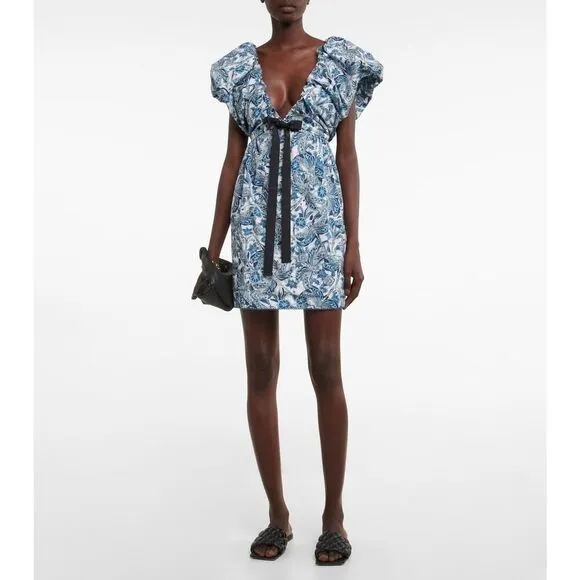AGUA BY AGUA BENDITA Horizonte Libeulas Bow-Embellished Cotton Mini Dress XL