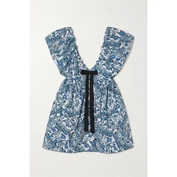 AGUA BY AGUA BENDITA Horizonte Libeulas Bow-Embellished Cotton Mini Dress XL