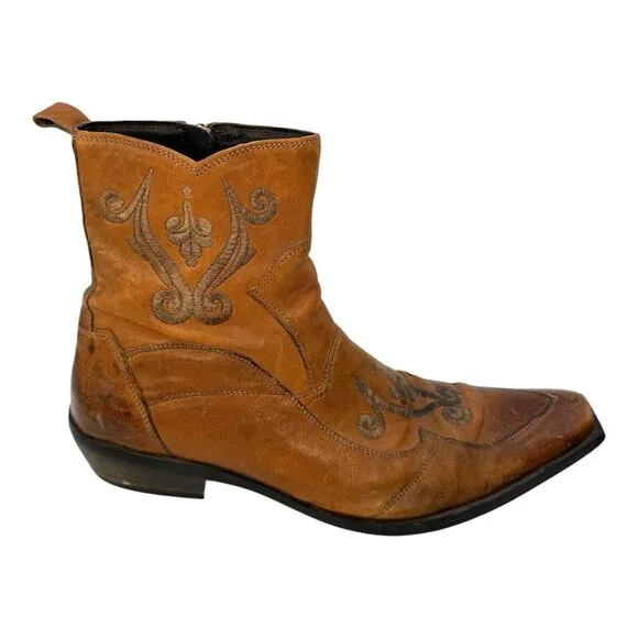 ALDO Brown Leather Western Boots Snip Toe Ankle Back Zip Men’s Size 39 US 7
