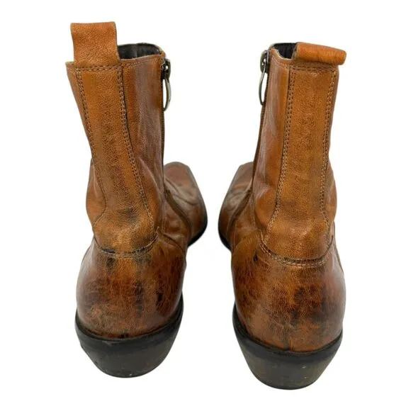 ALDO Brown Leather Western Boots Snip Toe Ankle Back Zip Men’s Size 39 US 7