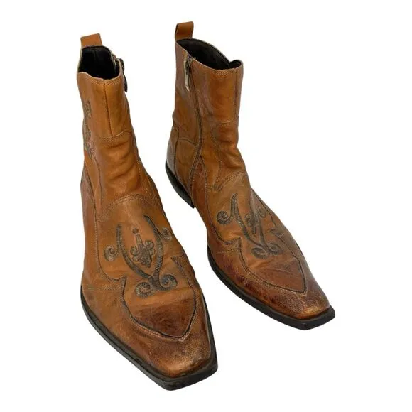 ALDO Brown Leather Western Boots Snip Toe Ankle Back Zip Men’s Size 39 US 7