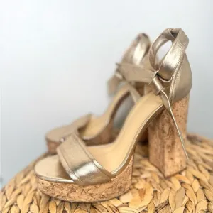 Alexandre Birman Celine Gold platform heels leather cork platform open toe