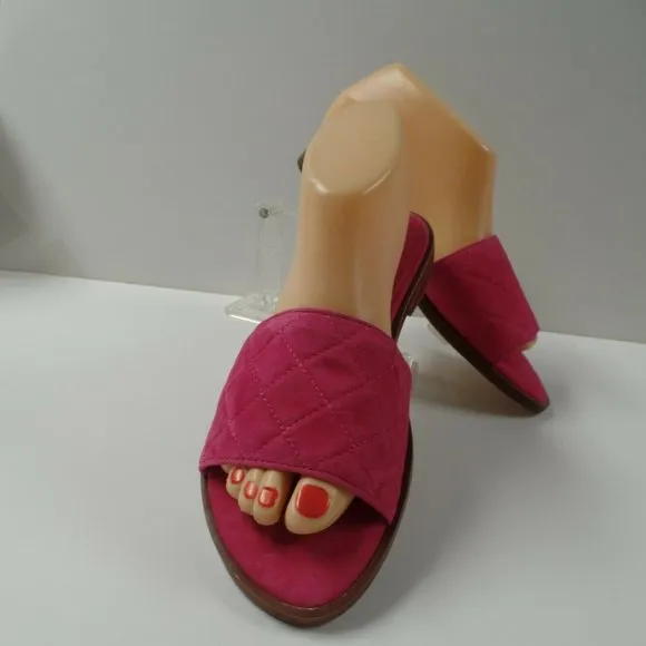 &quot;ANN TAYLOR&quot; PINK STRAPLESS LYRA SUEDE QUILTED SLIDE FLAT SANDALS SIZE: 7 NIB