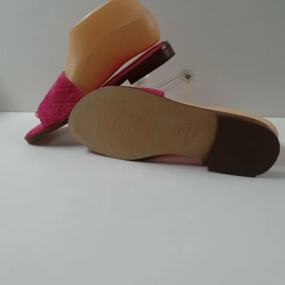&quot;ANN TAYLOR&quot; PINK STRAPLESS LYRA SUEDE QUILTED SLIDE FLAT SANDALS SIZE: 7 NIB