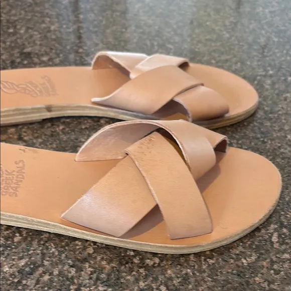 ANCIENT GREEK LADIES TAN SLIP ON SANDALS-8