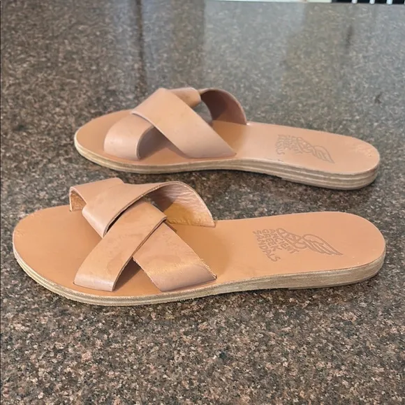 ANCIENT GREEK LADIES TAN SLIP ON SANDALS-8