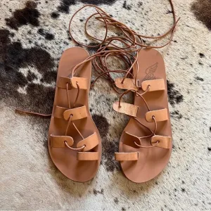 ANCIENT GREEK SANDALS Tan Lace Up Gladiator Sandals Boho‎ Size 37