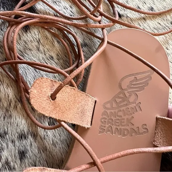 ANCIENT GREEK SANDALS Tan Lace Up Gladiator Sandals Boho‎ Size 37