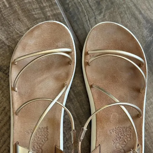 ANCIENT GREEK SANDALS Women's Anastasia Metallic Comfort Sandals, Platinum,8(38)