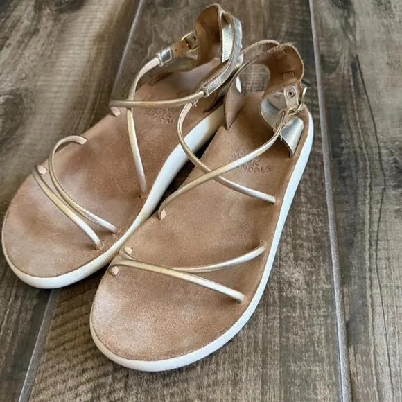 ANCIENT GREEK SANDALS Women's Anastasia Metallic Comfort Sandals, Platinum,8(38)