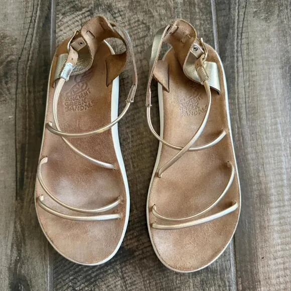 ANCIENT GREEK SANDALS Women's Anastasia Metallic Comfort Sandals, Platinum,8(38)
