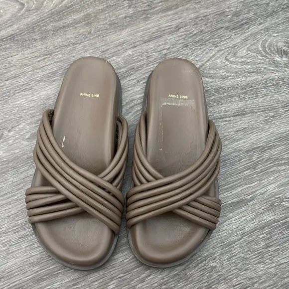 Anine Bing women’s Ipanema Brown Leather Sandals Slides 36