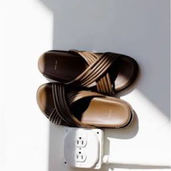 Anine Bing women’s Ipanema Brown Leather Sandals Slides 36
