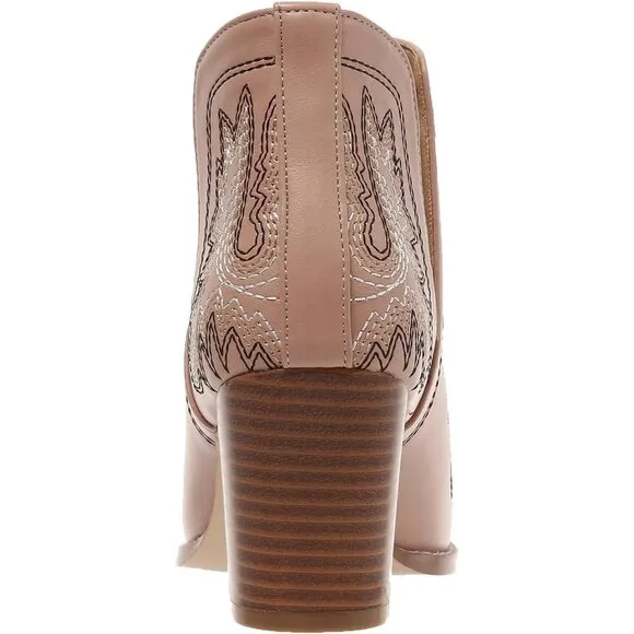 Ankle Western Embroidered Stitched Pointed Toe Cutout Chunky Heels for women