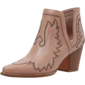 Ankle Western Embroidered Stitched Pointed Toe Cutout Chunky Heels for women