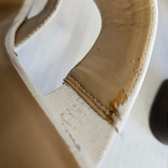 Ann Taylor White Leather Croc Embossed‎ Sandals With Stacked Block Heel Size 9M