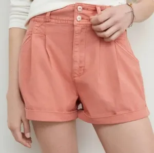 Anthropologie relaxed fit pleated shorts, 36&quot;, peach orange