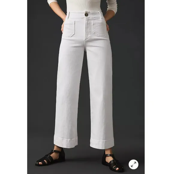 Anthropologie The Denim Colette Cropped Wide-Leg Jeans 29 White NEW