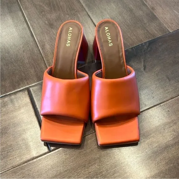 Anthropologie x Alohas Brushed Degradé Pink &amp; Orange Leather Sandals EU 40 US 9