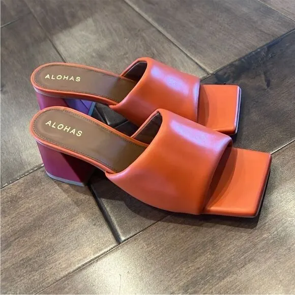 Anthropologie x Alohas Brushed Degradé Pink &amp; Orange Leather Sandals EU 40 US 9