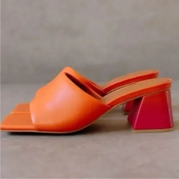 Anthropologie x Alohas Brushed Degradé Pink &amp; Orange Leather Sandals EU 40 US 9