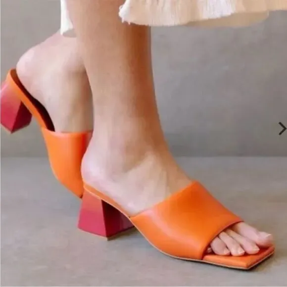 Anthropologie x Alohas Brushed Degradé Pink &amp; Orange Leather Sandals EU 40 US 9