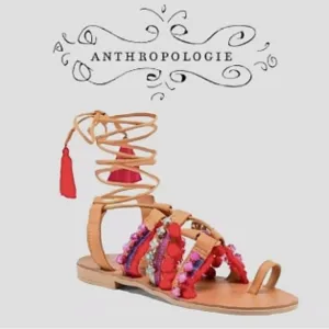Anthropologie x Barbara Barbieri Gladiator beaded tassel ankle sandals women 7.5